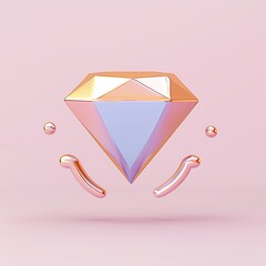 Poster - Iridescent Diamond Gemstone with Rose Gold Accents on Pink Background