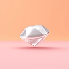 Poster - Floating Silver Geometric Diamond on Peach and Pink Background