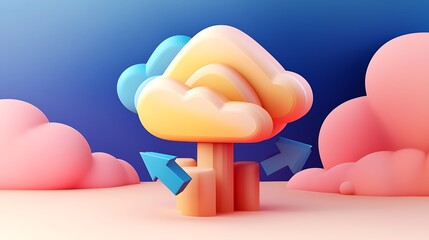 Poster - Abstract Cloud Data Transfer with Upward Arrows in Pastel Colors