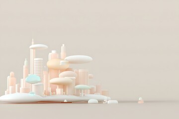 Poster - Pastel-Colored 3D Render of a Futuristic City on a Cloud