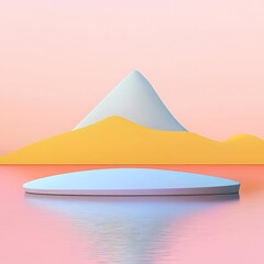 Poster - Minimalist background with platform water and stylized mountains