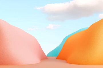 Poster - Colorful abstract hills against a serene blue sky with clouds