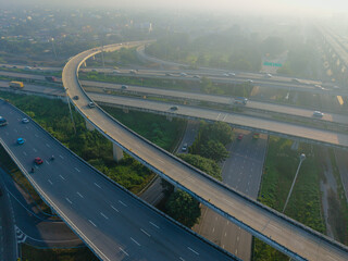 Wall Mural - Aerial view intersection city transport asphalt road with car vehicle movement