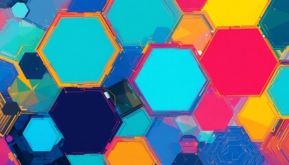 Poster - Abstract Hexagon Pattern with Vibrant Colors Modern Geometric Design