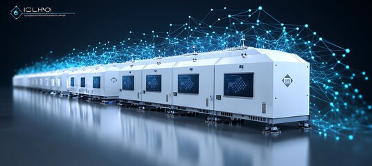Poster - Connected modular carriages forming a futuristic automated train system