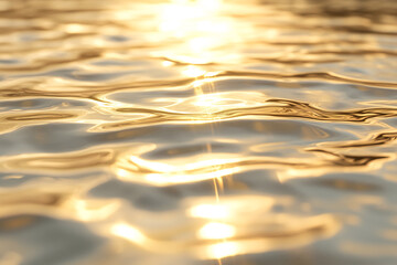 Aufkleber - Close-up shot of golden water ripples, reflecting sunlight, creating a calming and peaceful atmosphere. The glowing water symbolizes tranquility, warmth, and the beauty of nature.