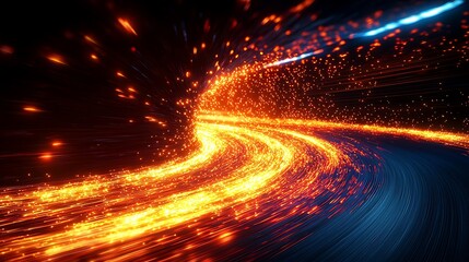 Wall Mural - ' fast light path on dark tunnel with glowing particles ideal for futuristic tech.