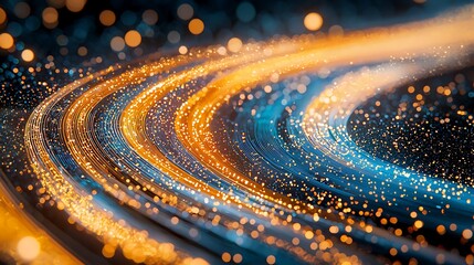Wall Mural - ' glowing golden bands flow abstractly against a dark backdrop, useful for presentations.