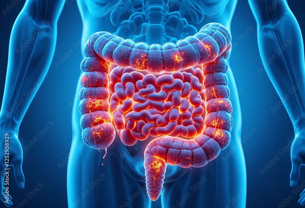 Digital illustration of inflammation in the colon and rectum ...
