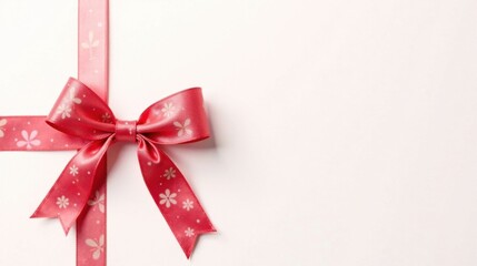 Poster - A Delicate Pink Ribbon Bow with Floral Pattern on a White Background, Perfect for Elegant Designs and Festive Occasions