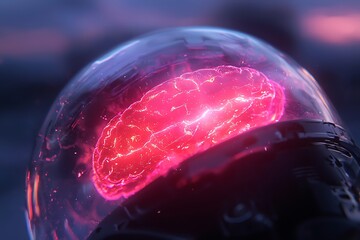 Poster - Glowing brain encased in a protective transparent dome