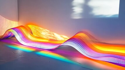 Poster - Light dances through colorful waves in an art installation creating a mesmerizing spectacle of hues and shadows. Generative AI