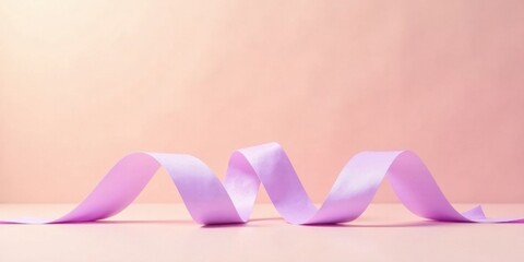 Poster - A Delicate Lavender Ribbon Swirling Gracefully on a Soft Pink Background, Perfect for Elegant Designs and Gentle Presentations