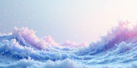 Aufkleber - Pastel Ocean Waves Crashing Under a Soft Sky, Sparkling with Light Particles
