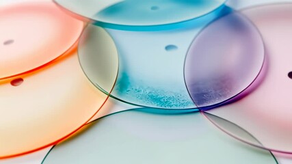 Poster - Colorful translucent discs create a mesmerizing display of light and shape in an artistic arrangement. Generative AI