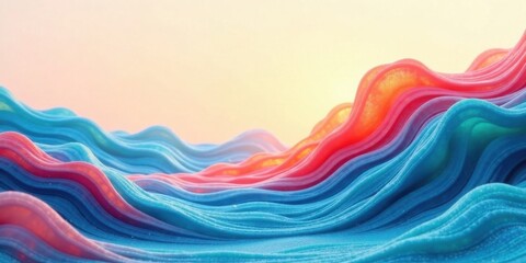 Poster - Abstract Wavy Landscape of Pastel Hues A Dreamlike, Textured Scene with Smooth, Undulating Forms in a Spectrum of Vibrant Colors, Evoking a Sense of Calm and Serenity