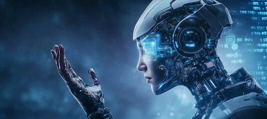 Poster - Exploring Advanced Robotics AI Technology in Futuristic Environment Digital Art Conceptual View