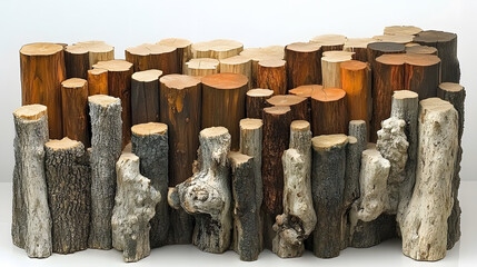 Aufkleber - A collection of wooden logs with varying textures and colors, arranged in a decorative manner