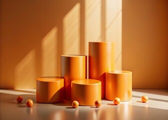 Wall Mural - Elegant Orange Cylinder Pedestal Display with Small Balls - Studio Product Photography