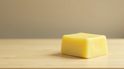 Aufkleber - A pale yellow block of wax sits on a light wooden surface against a muted background
