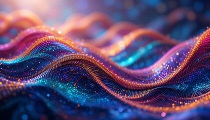 Poster - Wavy Abstract Background with Glowing Particles and Vibrant Colors