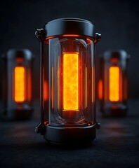 Poster - Glowing Orange Plasma Contained in Cylindrical Glass Vessels