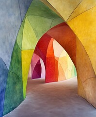Poster - Abstract Colorful Archway Tunnel of Interlocking Geometric Shapes