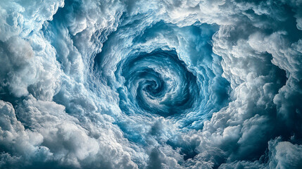 Poster - A swirling vortex of clouds spiraling in the sky over the ocean, symbolizing the power and beauty of nature's atmospheric formations and storm dynamics.