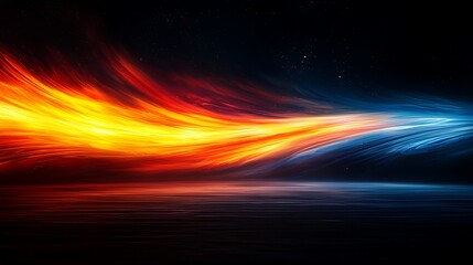 Wall Mural - fiery red and cool blue abstract waves forming a horizon, usable as background.