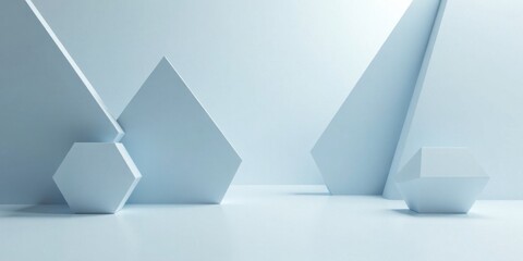 Poster - Abstract Pale Blue Geometric Shapes Minimalist Product Display Scene