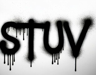 Wall Mural - Letters S T U V, part of alphabet. Black liquid spray paint font. Dripping paint on white background, typography