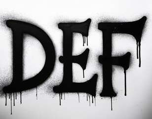 Wall Mural - Letters D E F, part of alphabet. Black liquid spray paint font. Dripping paint on white background, typography