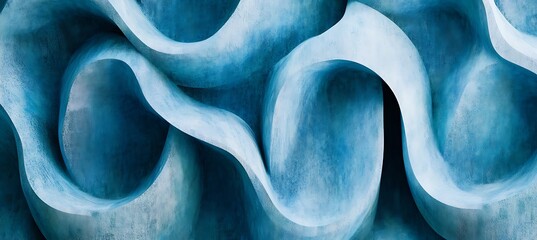 Poster - Abstract Blue Sculptural Forms: Intertwined Curves and Cavities