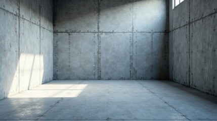 Poster - Empty Room with Concrete Walls and Sunlight Streaming Through a High Window