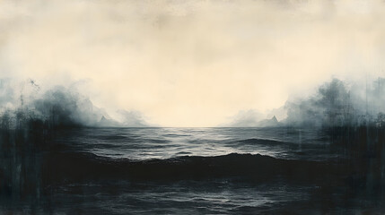 Poster - A serene seascape with dark waves under a soft, cloudy sky, evoking a sense of calm and mystery