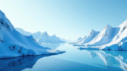Aufkleber - Serene Winter Landscape A Picturesque Fjord Surrounded by Snow-Capped Mountains Reflecting in Calm Waters