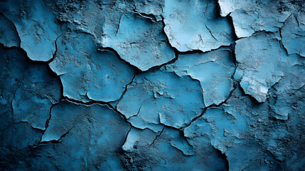 Poster - A textured surface of cracked blue paint, showcasing a blend of dark and light shades, creating an artistic and weathered appearance