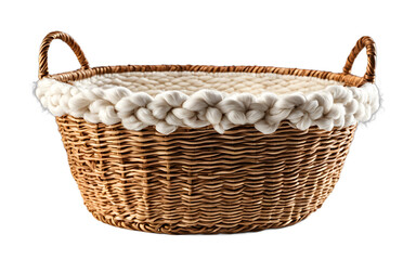Poster - A large woven storage basket with a soft cotton lining on a empty plain background