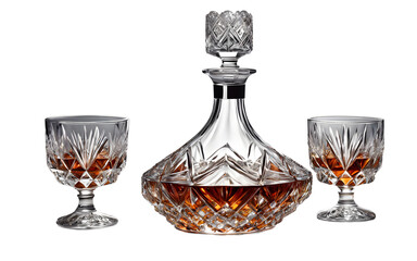 Poster - A luxury crystal decanter with two matching glasses on a empty plain background