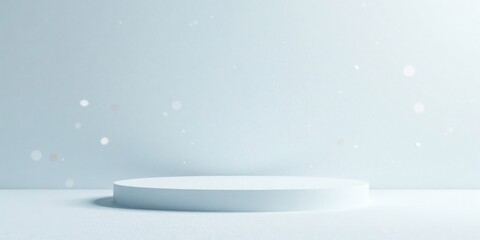 Poster - Serene Winter Display A Minimalist Light Blue Platform with Sparkling Snow Effect for Product Presentation