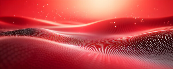 Poster - Red digital landscape, sunset, particles