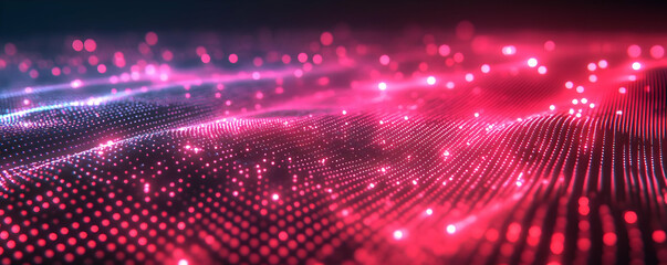 Poster - Abstract red digital wave, glowing particles background