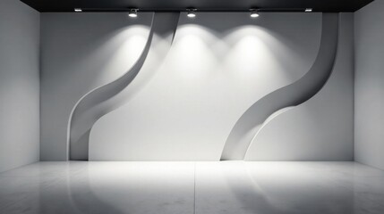 Poster - Modern Minimalist Interior Design Empty Room with Elegant Curving Wall Features and Subtle Lighting