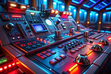Aufkleber - Futuristic Red & Blue Control Panel Interface - Sci-Fi Technology Background