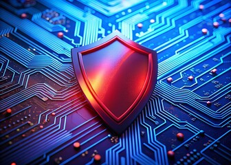 Poster - Futuristic Red Shield Circuit Board - Technology Security Background