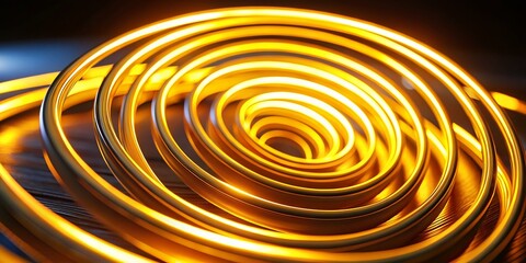 Poster - Glowing Yellow Spiral Neon Light Abstract Background Stock Photo