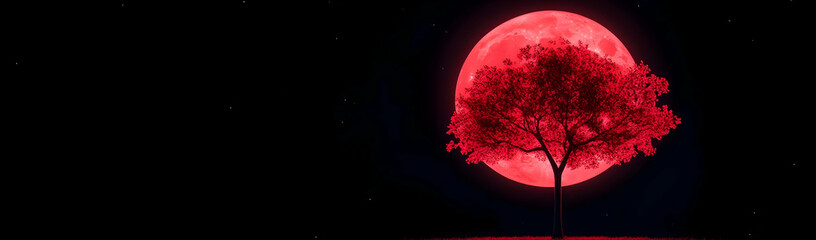 Sticker - Red moon, tree silhouette, night sky, fantasy