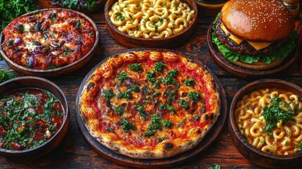 Poster - Assortment Of Diverse Foods On Wooden Table