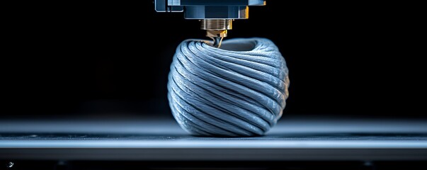 Poster - Three d printer is building gray spiraled vessel object