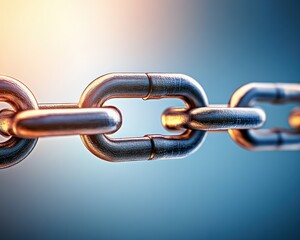 Fototapete - Metallic Chain Links with Reflective Surface Under Soft Light Against a Gradient Background